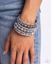 Load image into Gallery viewer, Stacked Surprise - Silver Gray Bead Coil Bracelet - Paparazzi
