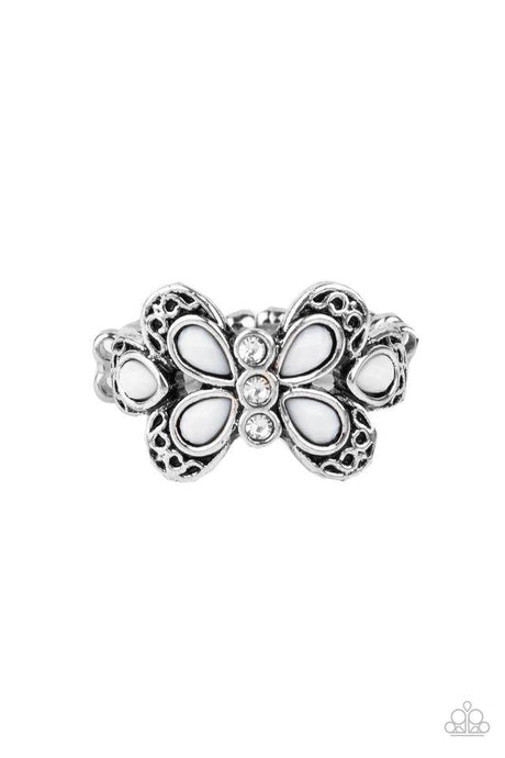 Boho Butterfly - White - Paparazzi Ring Image